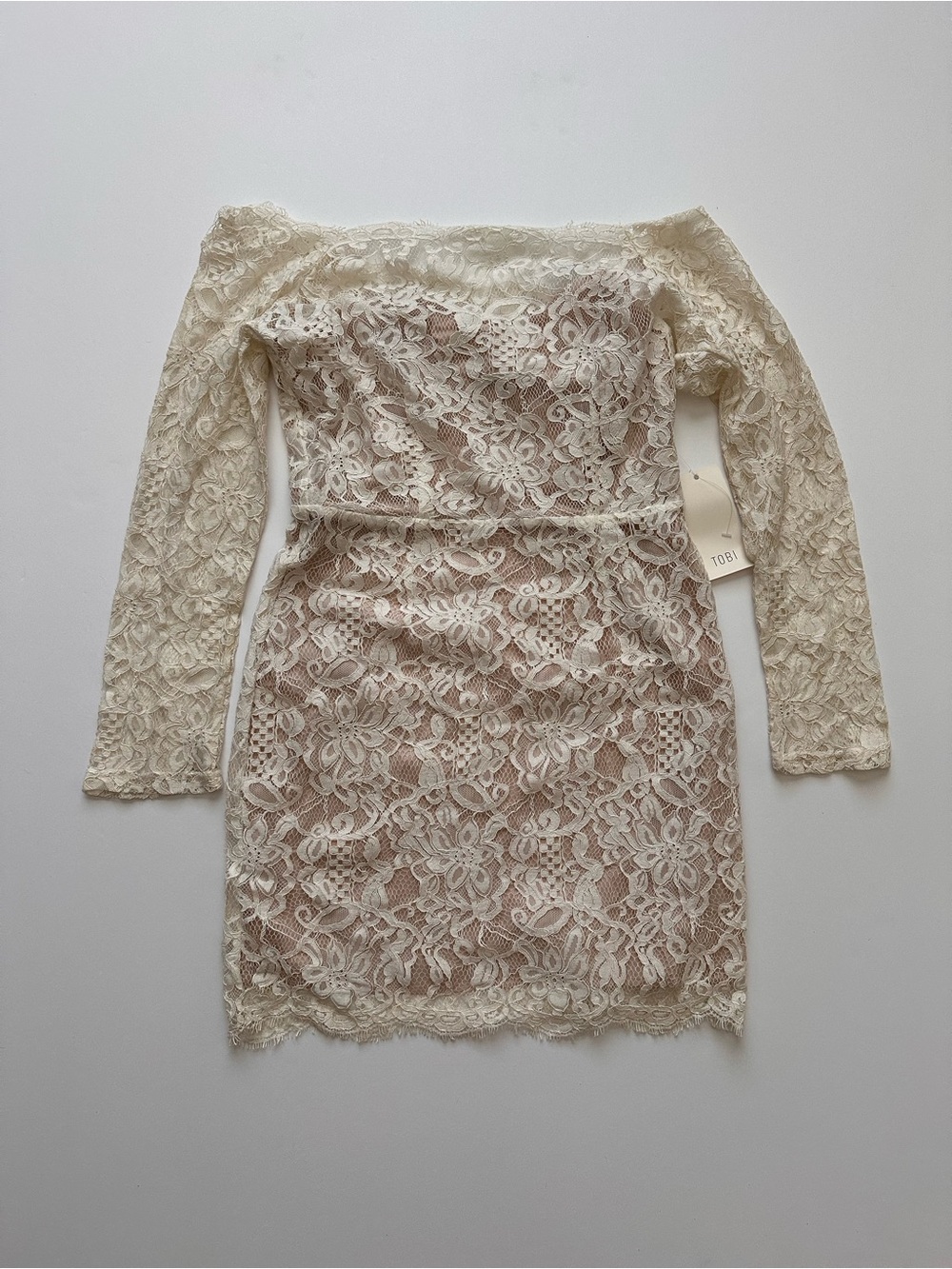 Tobi Cream Floral Lace Long Sleeve Dress